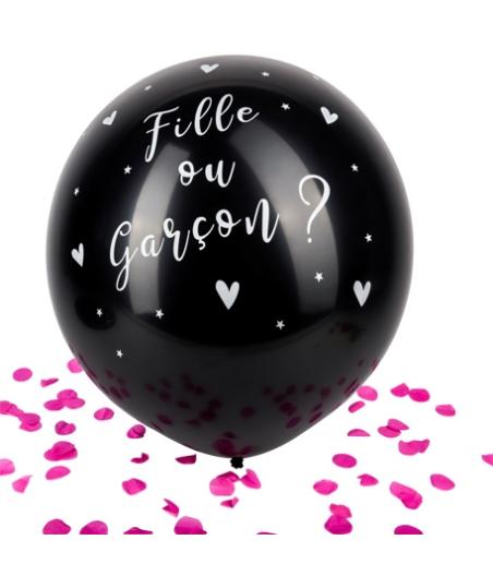 Ballon Géant noir fille ou Garçon Confettis roses 60 cm
