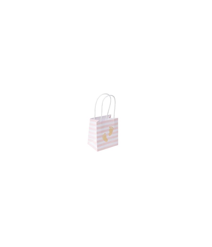 6 sacs empreintes de pieds rayé rose et dorure Or