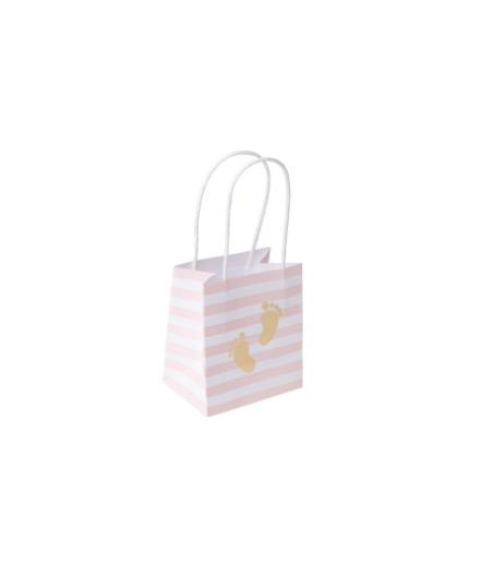 6 sacs empreintes de pieds rayé rose et dorure Or