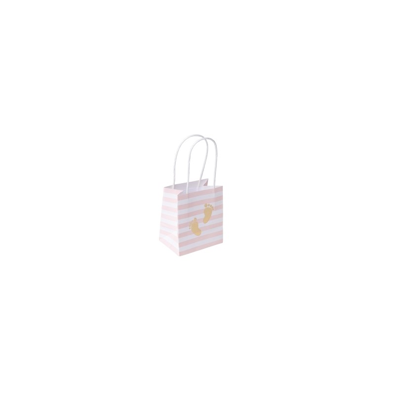 6 sacs empreintes de pieds rayé rose et dorure Or
