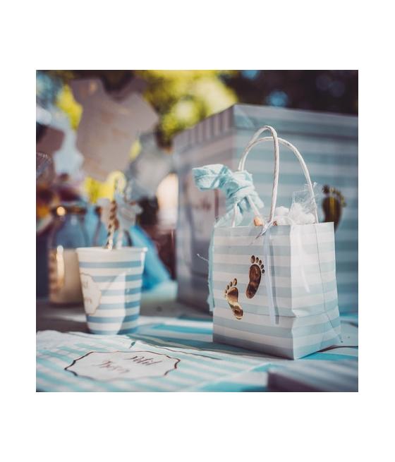 6 sacs empreintes de pieds rayé ciel et dorure Or