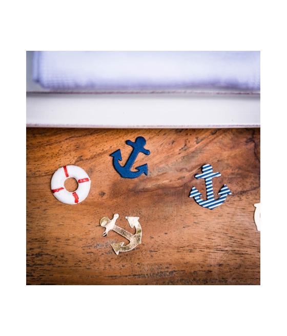 100 confettis ancres marine, blanc et or