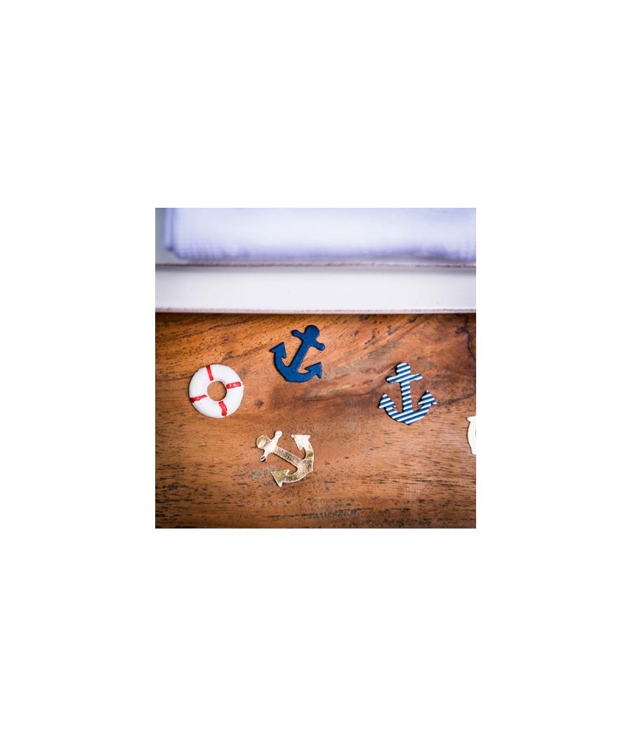 100 confettis ancres marine, blanc et or