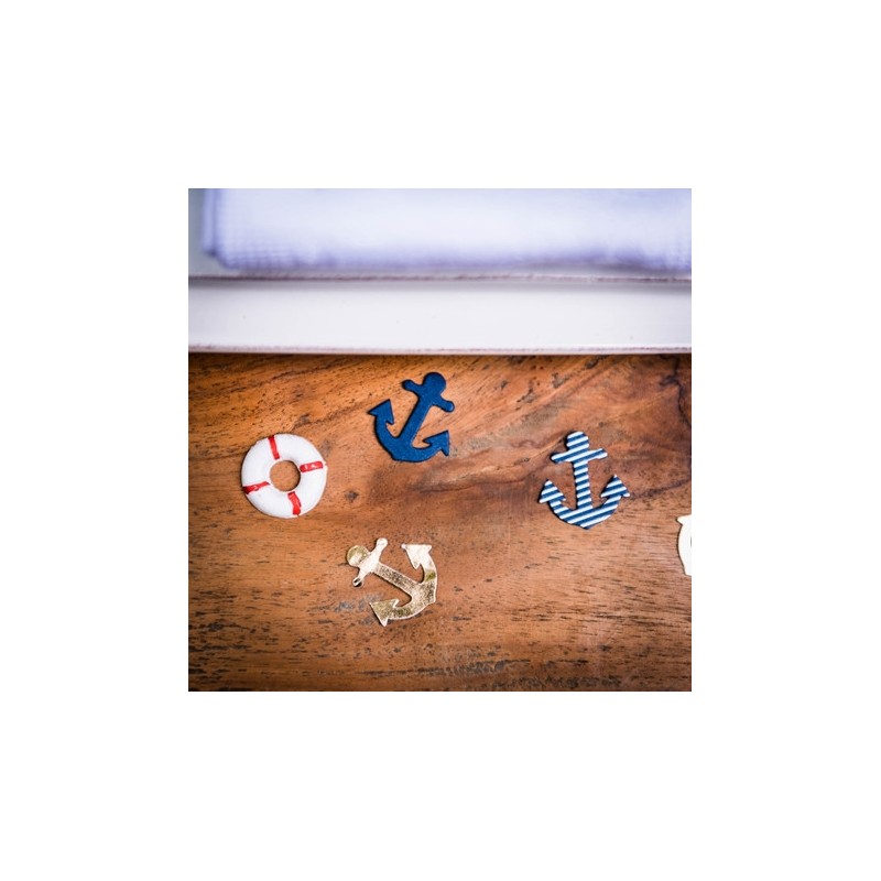 100 confettis ancres marine, blanc et or