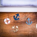 100 confettis ancres marine, blanc et or