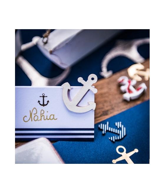 100 confettis ancres marine, blanc et or