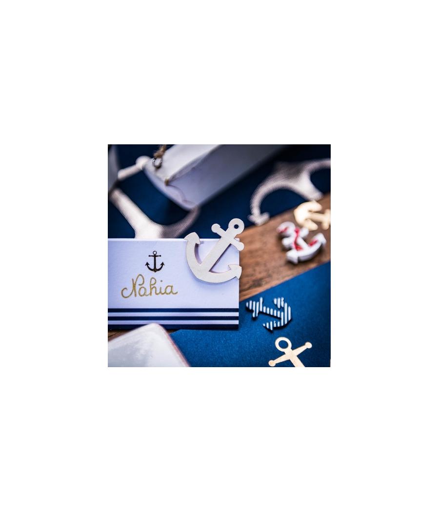 100 confettis ancres marine, blanc et or