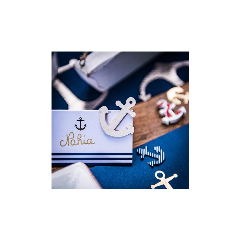 100 confettis ancres marine, blanc et or