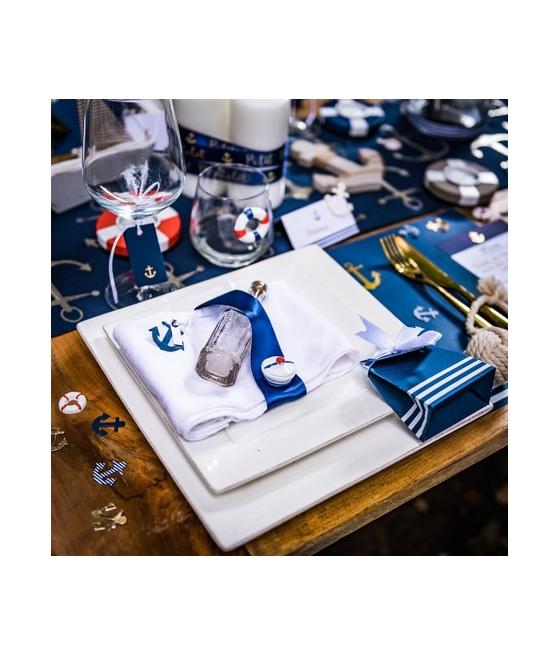 100 confettis ancres marine, blanc et or