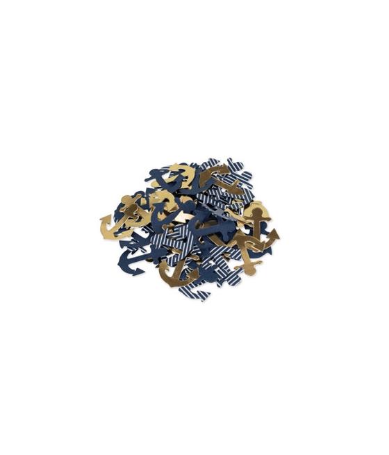 100 confettis ancres marine, blanc et or