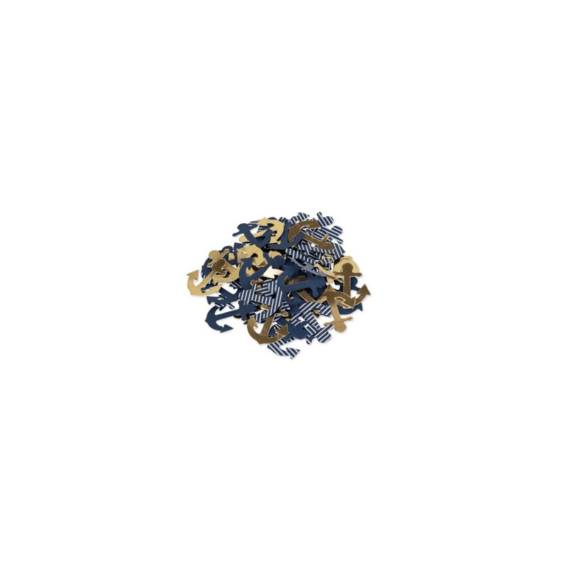 100 confettis ancres marine, blanc et or