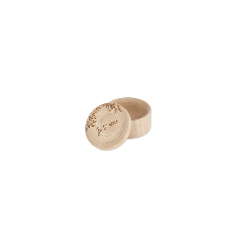 Boite alliance ronde en bois "je t'aime"