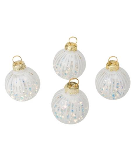 4 Marques places boules de Noel transparent blanc et irissé 5CM
