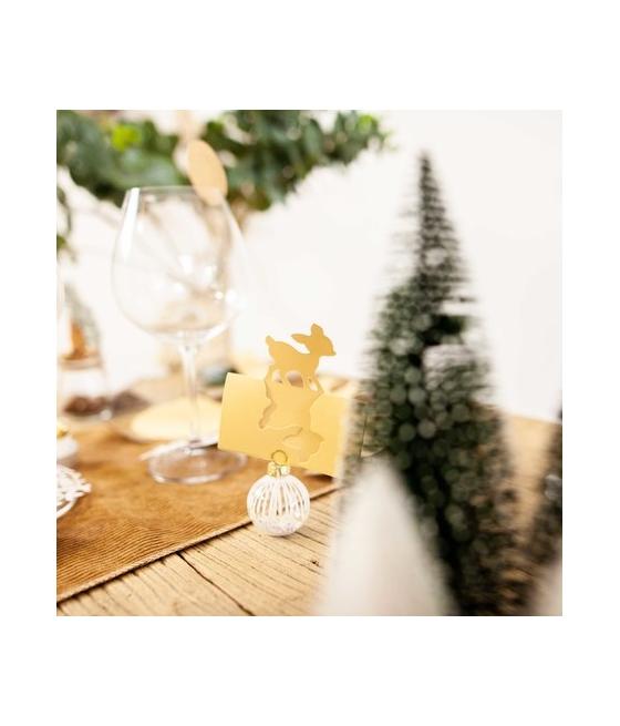 4 Marques places boules de Noel transparent blanc et irissé 5CM