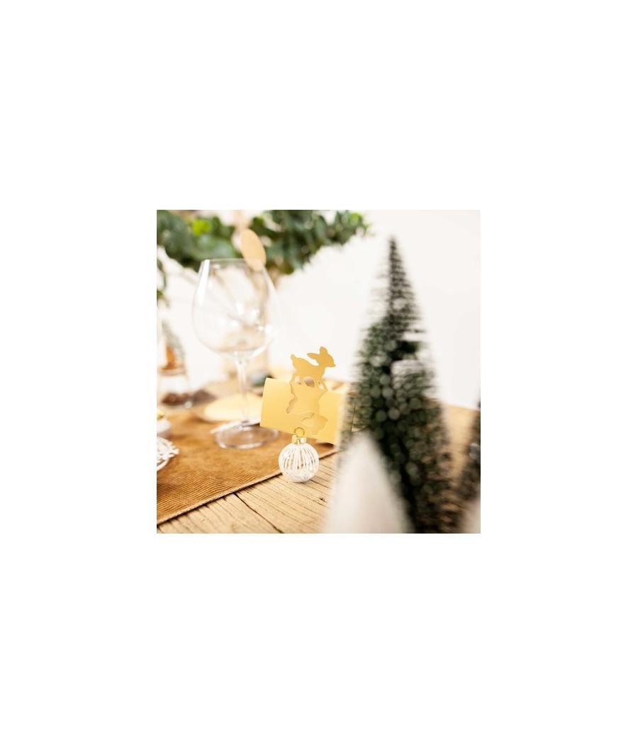 4 Marques places boules de Noel transparent blanc et irissé 5CM