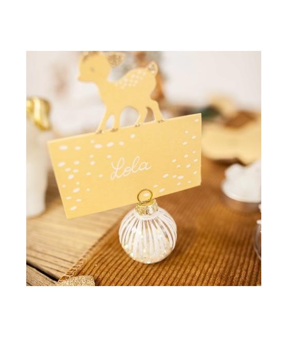 4 Marques places boules de Noel transparent blanc et irissé