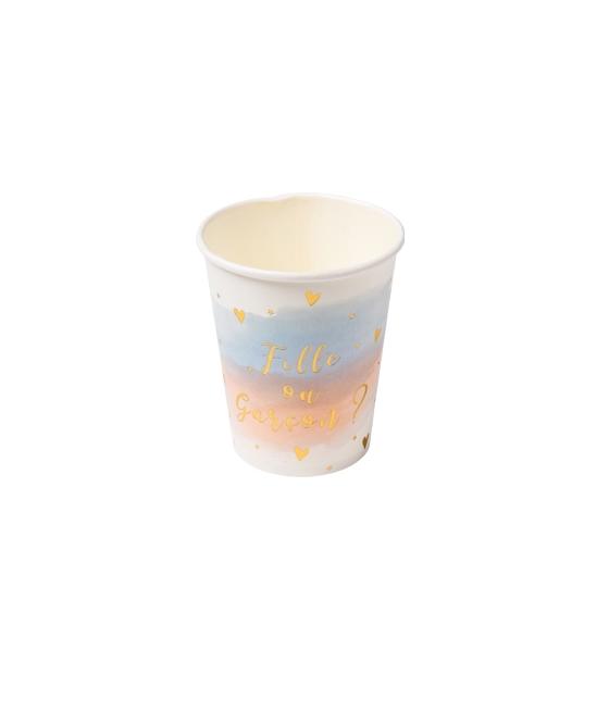 8 gobelets gender reveal blanc rose bleu et dorure or