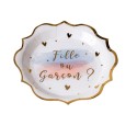 8 assiettes gender reveal blanc rose et bleu avec dorure