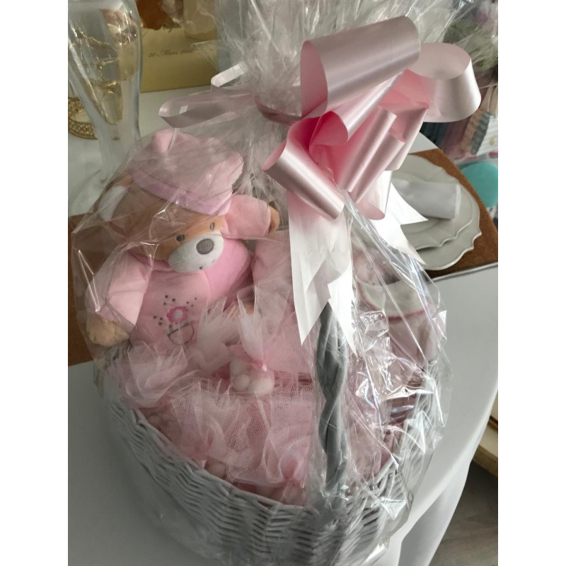 Panier naissance avec dragées pour fille