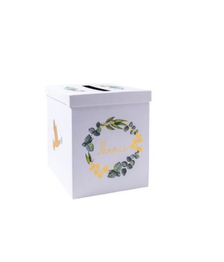 Urne communion eucalyptis colombe papier texture dorure or