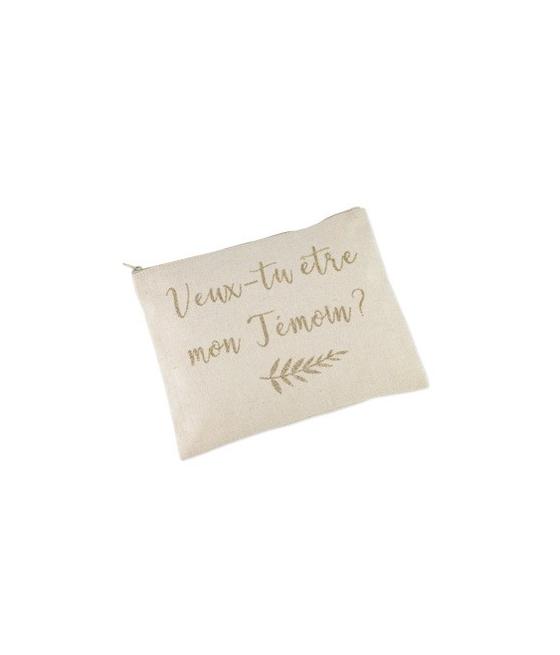 pochette veux tu etre ma temoin lin paillettes champagne 22.5x18cm