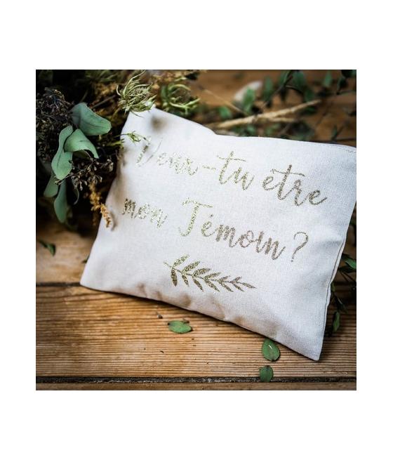 pochette veux tu etre ma temoin lin paillettes champagne 22.5x18cm