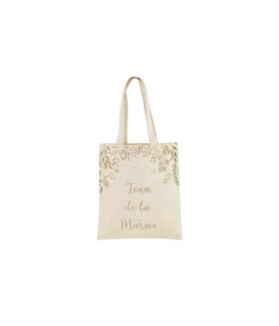 tote bag team de la mariée lin paillettes champagne 35.5x31cm