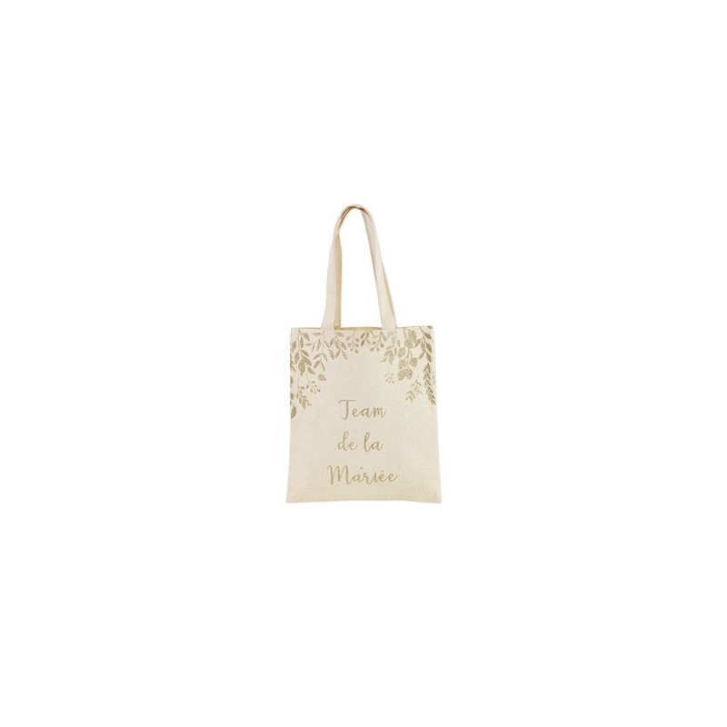 tote bag team de la mariée lin paillettes champagne 35.5x31cm