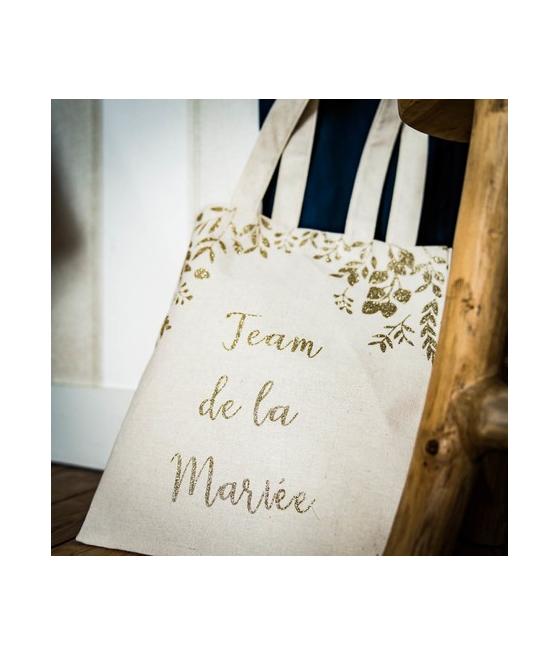 tote bag team de la mariée lin paillettes champagne 35.5x31cm