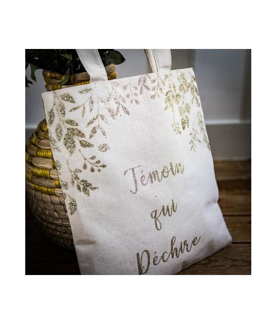 tote bag temoin qui dechire lin paillettes champagne 35.5x31cm