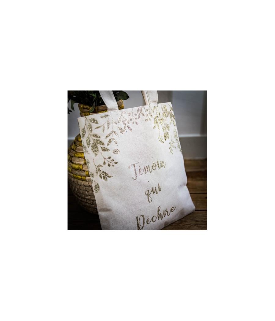tote bag temoin qui dechire lin paillettes champagne 35.5x31cm