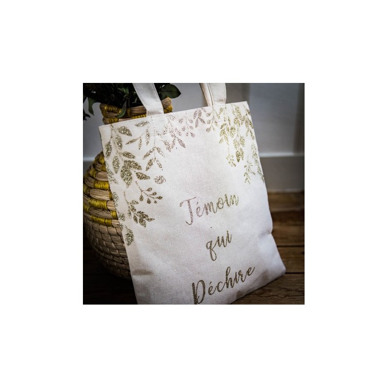 tote bag temoin qui dechire lin paillettes champagne 35.5x31cm