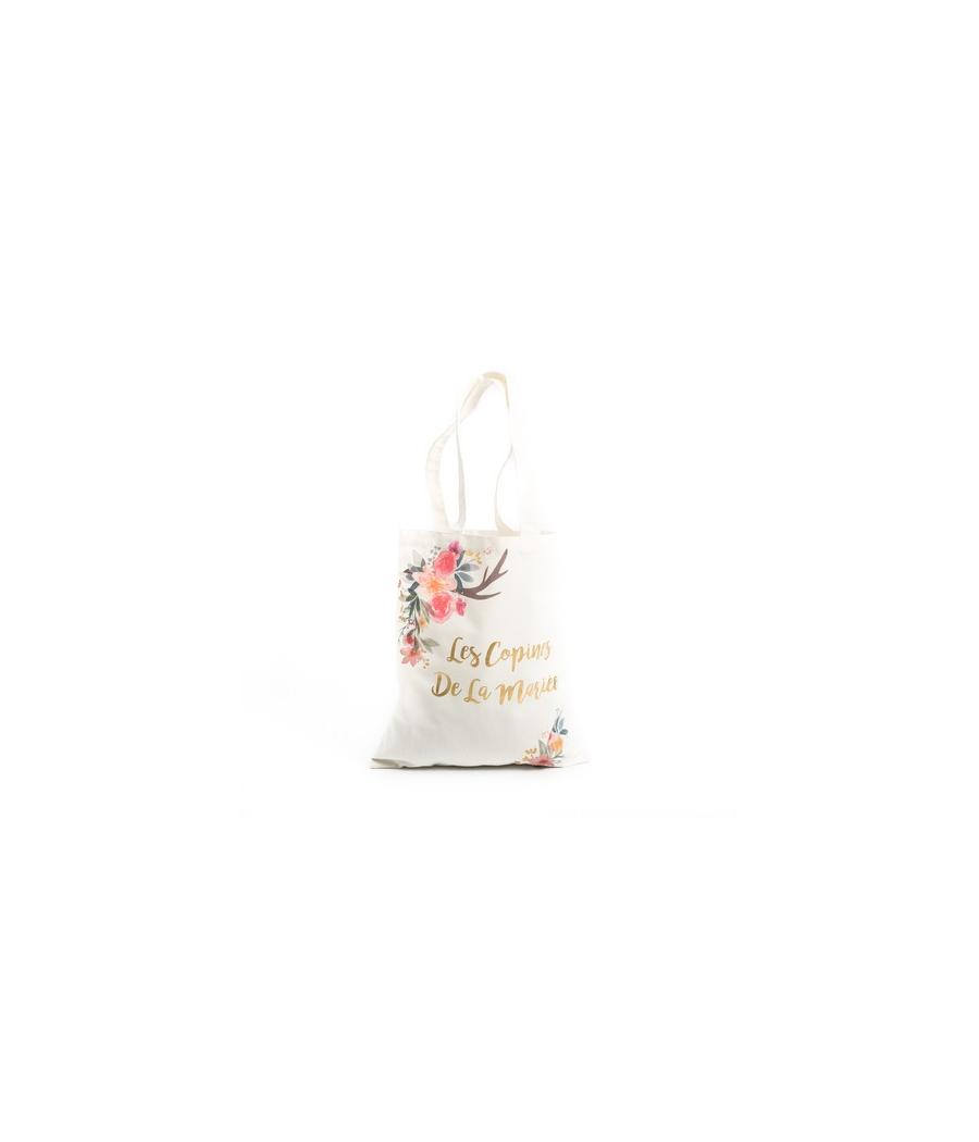 Tote bag "les copines de la mariée" folk lin dorure or 31x37cm