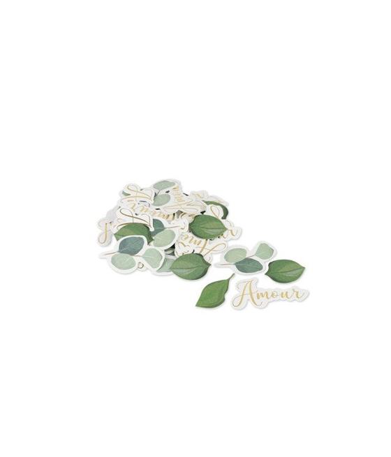 100 confettis Amour Eucalyptus papier texture dorure or