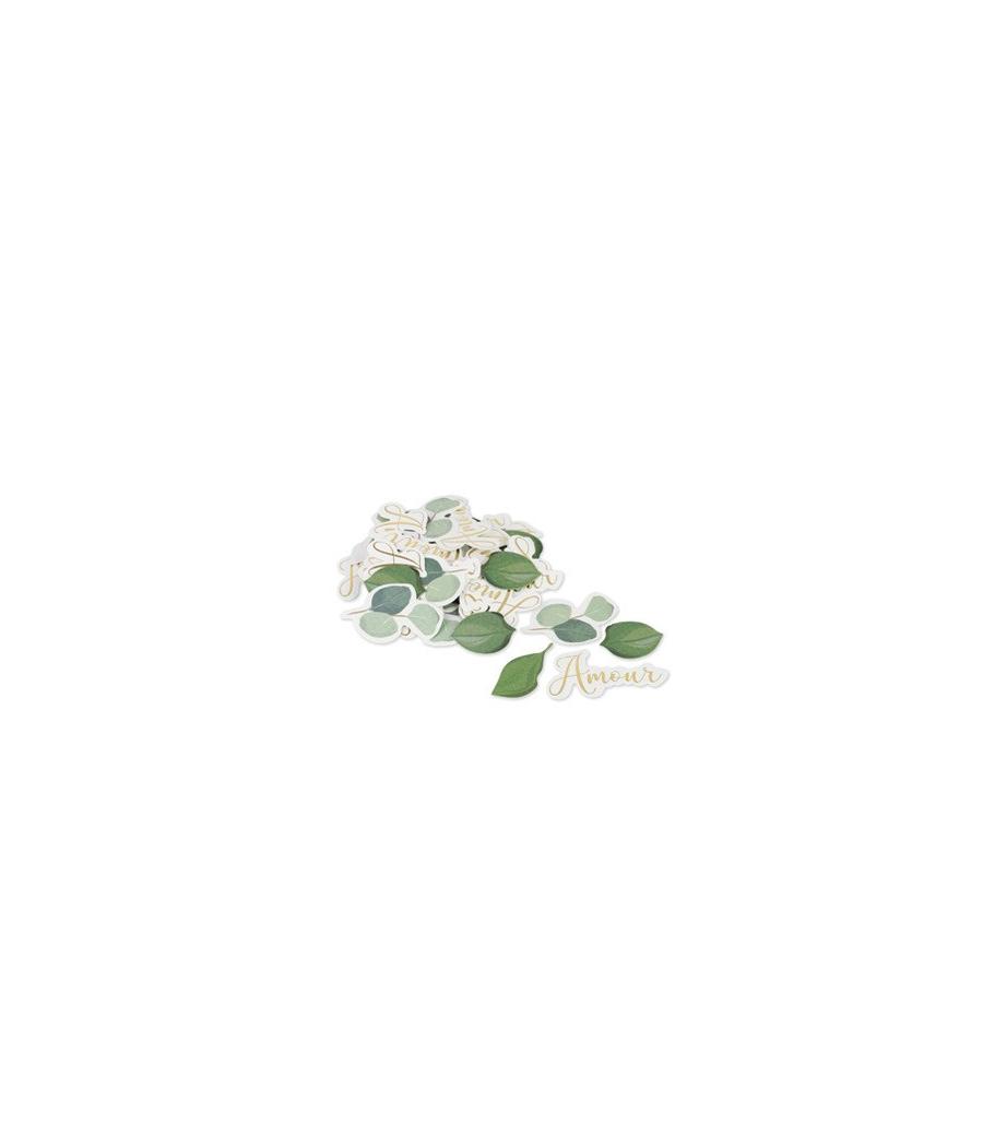 100 confettis Amour Eucalyptus papier texture dorure or