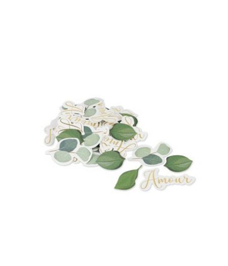 100 confettis Amour Eucalyptus papier texture dorure or
