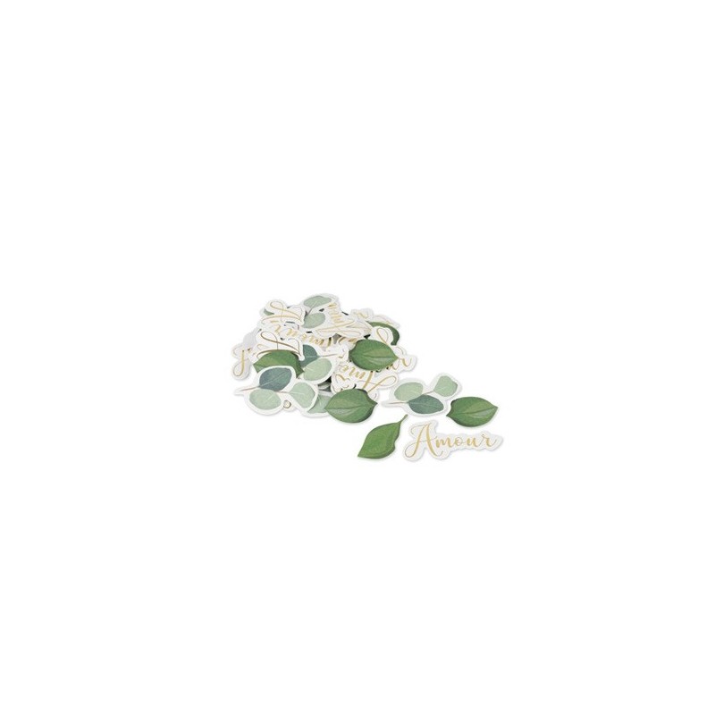 100 confettis Amour Eucalyptus papier texture dorure or