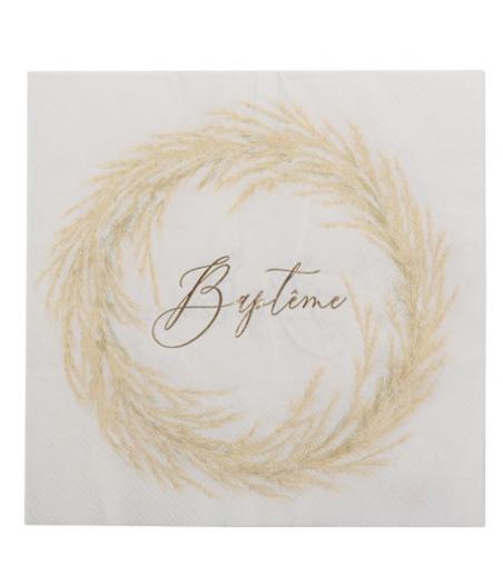 16 Serviettes baptême pampa blanc et Or 3 plis