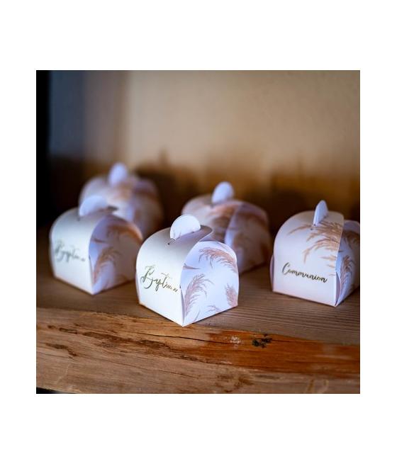 10 Contenants Baptême jolie Pampa papier texture embossé Or