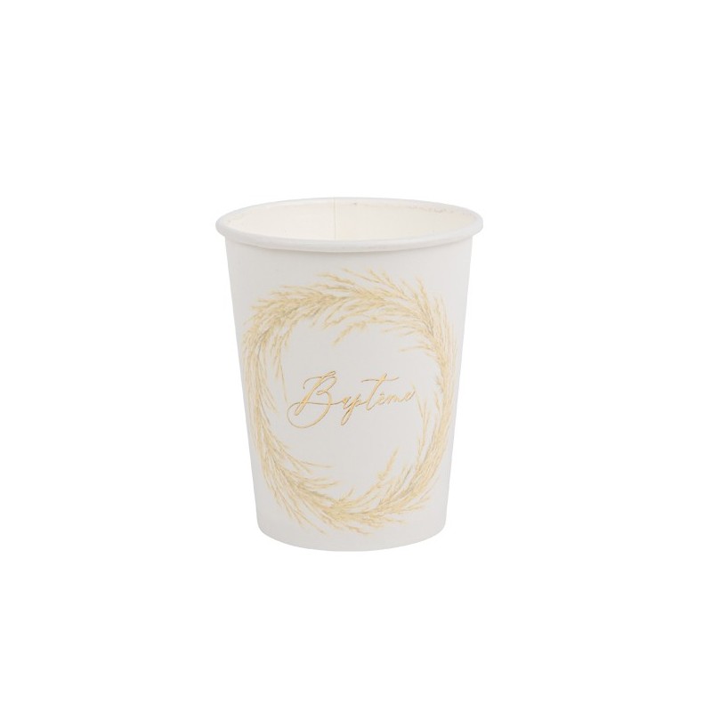 8 Gobelets Baptême Pampa blanc et Or 250ML