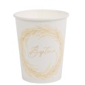 8 Gobelets Baptême Pampa blanc et Or 250ML