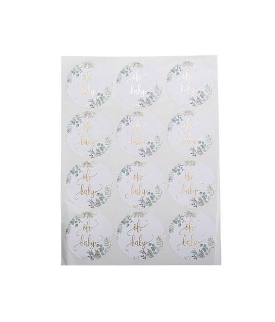 24 stickers Oh baby végétal et or