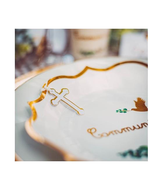 10 étiquettes croix papier texture dorure or