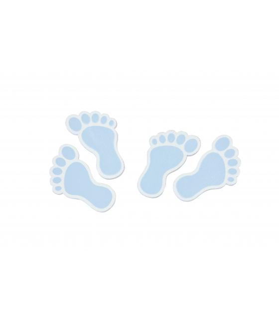 Confettis en bois pied de bébé bleu