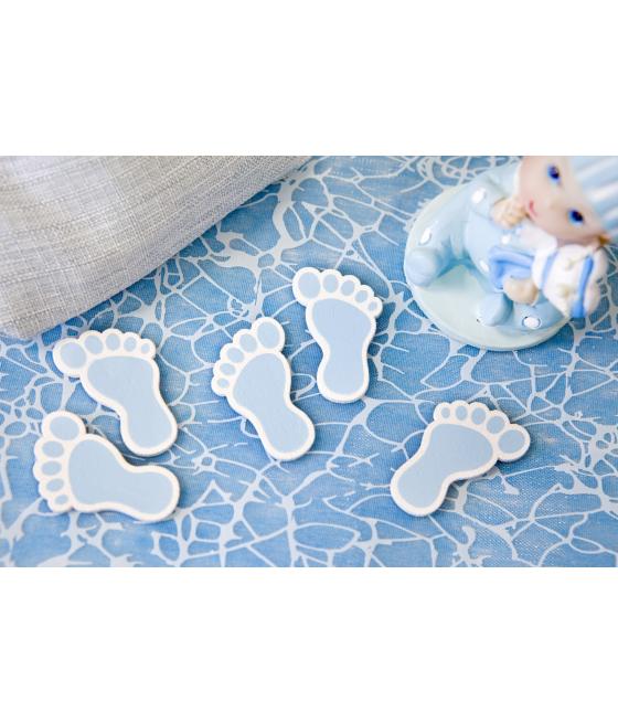 Confettis en bois pied de bébé bleu