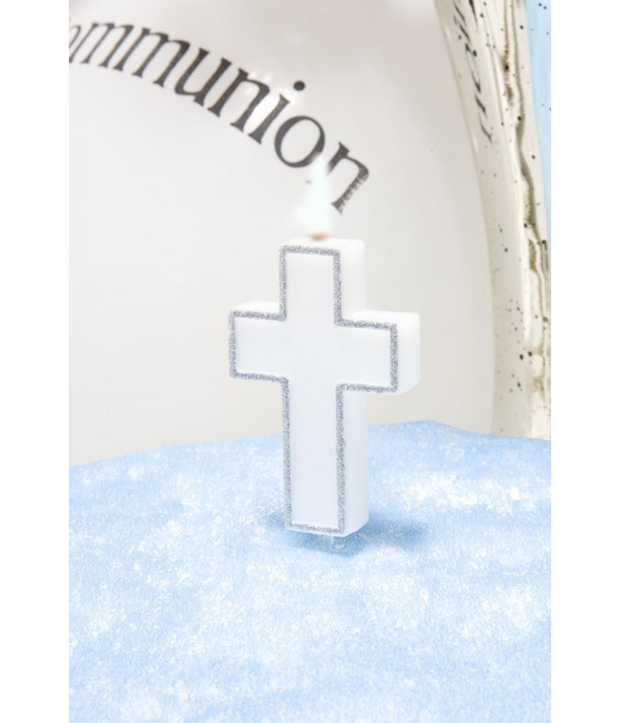 BOUGIE CROIX PAILLETTE SUR PIQUE ARGENT