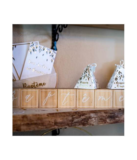 7 Cubes Baptême bois floqué blanc