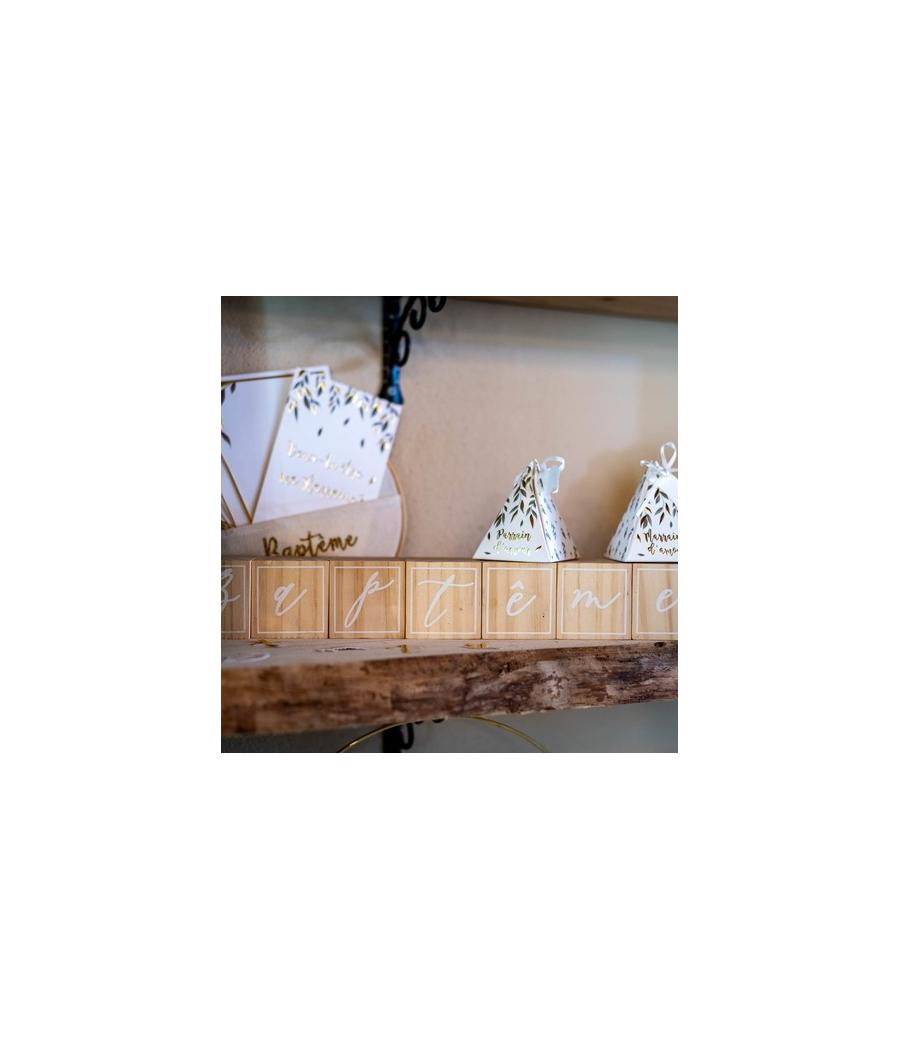 7 Cubes Baptême bois floqué blanc