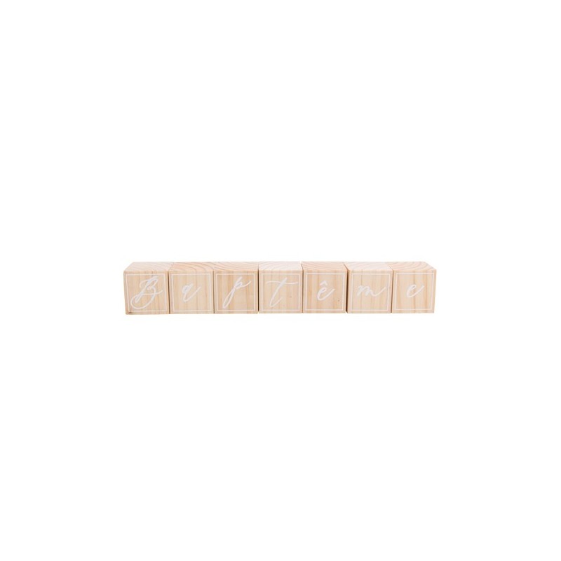 7 Cubes Baptême bois floqué blanc
