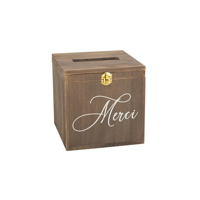 Urne Merci en bois 20X20X20CM